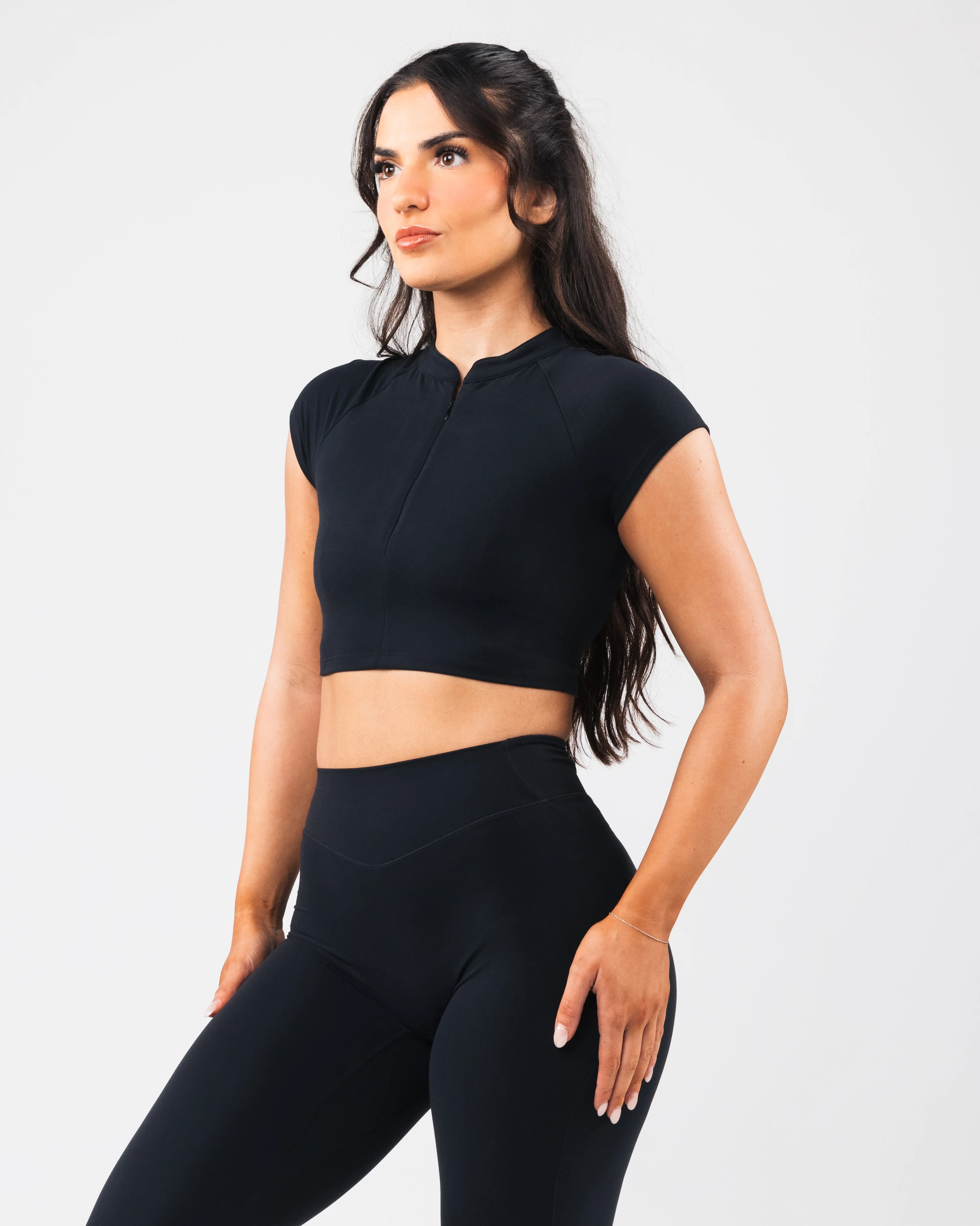 KDM Zip Bra - Black Seamless construction Nylon Fabric