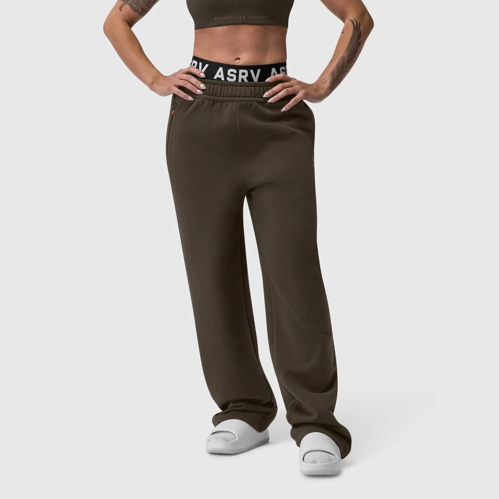 W034. Sorona? Terry Straight Leg Sweats - Dark Earth Easy Care Fabric Technology Adaptable Fit Light Fabric