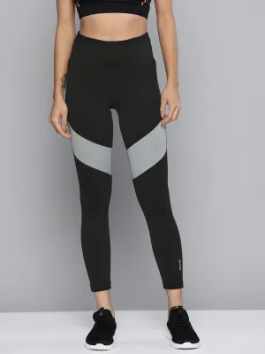 City Walk For Adults Stretch Fit For Teens Alcis Women Black & Grey Colourblocked Cropped Sport Tights