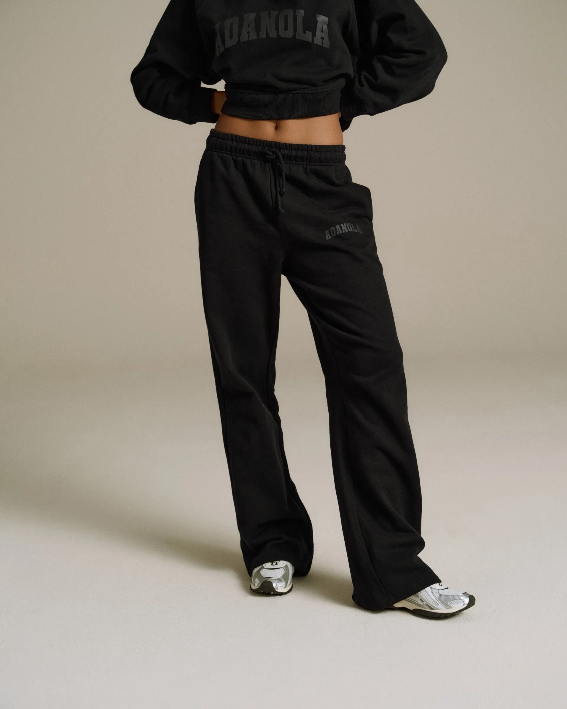 Varsity Loose Fit Straight Leg Sweatpants - Black Weather Flex