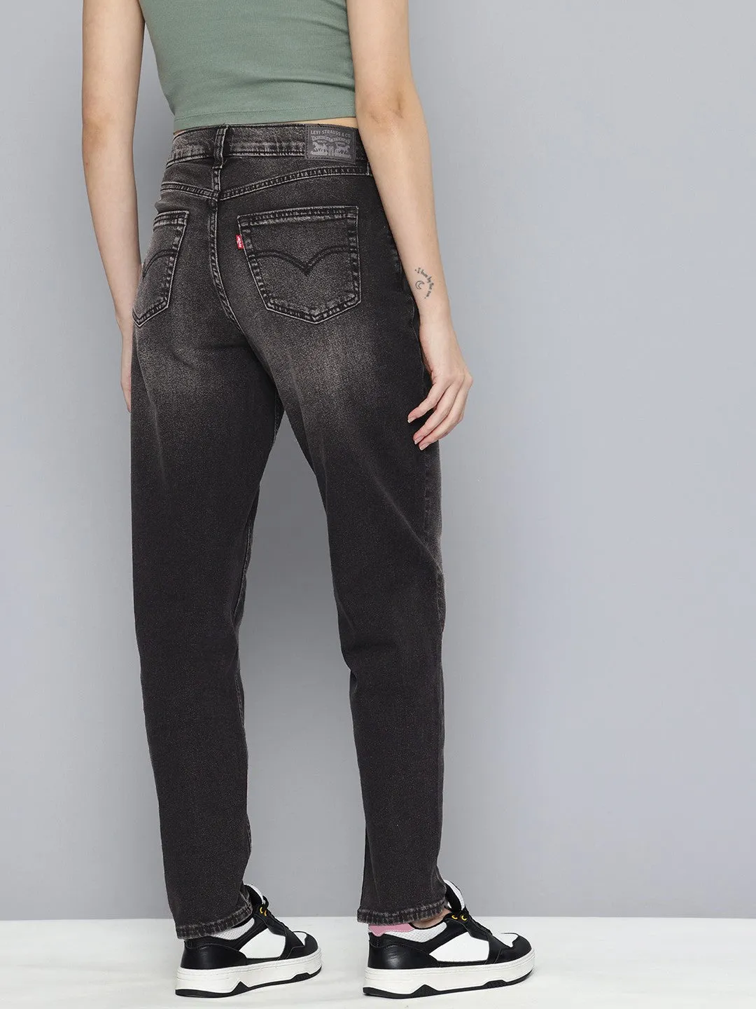 Women's 80s Mom Black Loose Fit Mid Rise Jeans Breathable Lining Daily Basic