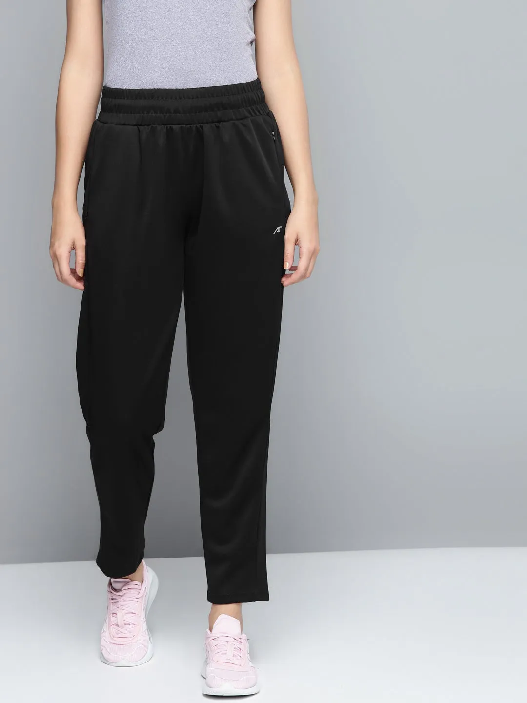Alcis Women Solid Black Track Pant Reflective accents