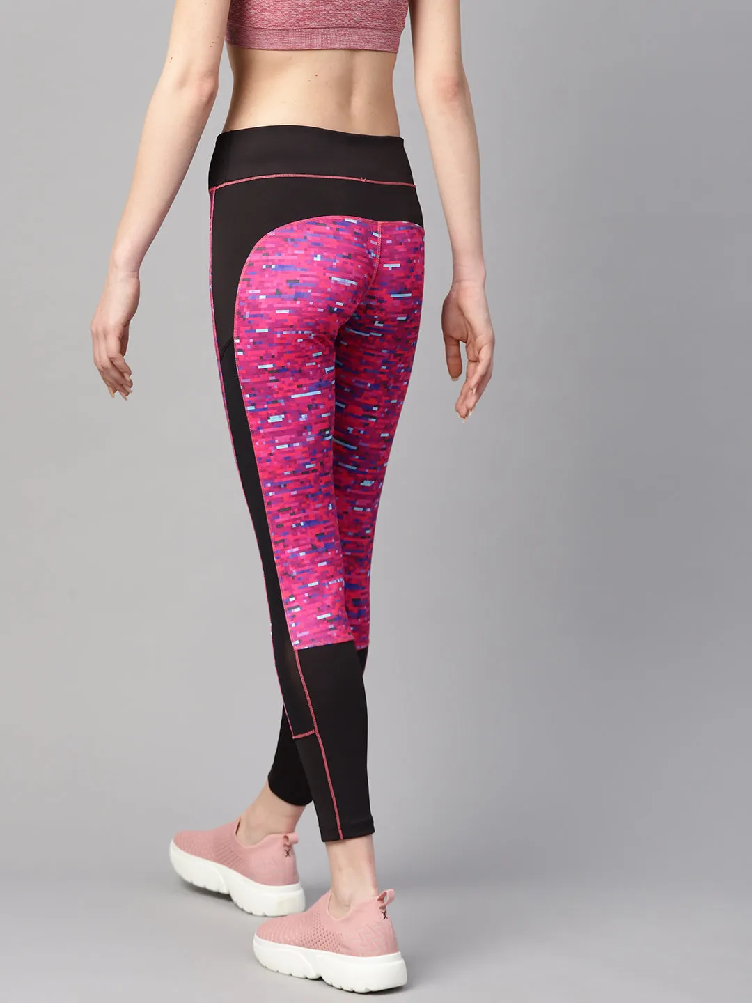 Alcis Women Pink Black Abstract Print Tights Non Irritating Easy Care