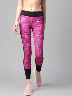 Alcis Women Pink Black Abstract Print Tights Tall Fit Thermal Warm