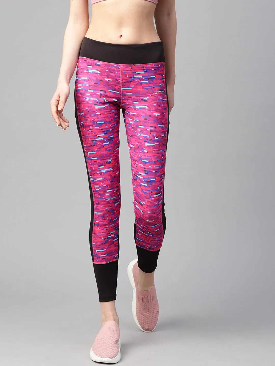 Alcis Women Pink Black Abstract Print Tights Tall Fit Thermal Warm