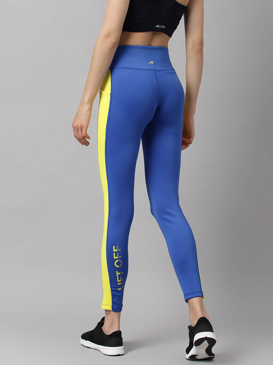 Dance Practice Loose Fit Alcis Women Printed Cobalt Blue Colour Blocked Anti-Static Slim-Fit Full-Length Sports Tights