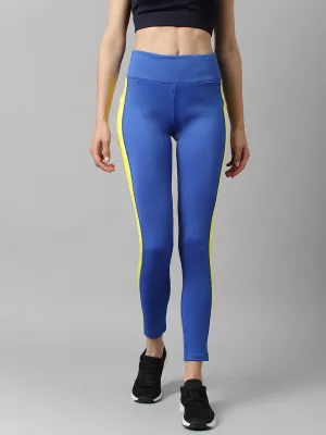 Alcis Women Printed Cobalt Blue Colour Blocked Anti-Static Slim-Fit Full-Length Sports Tights Cycling Trip Durable Stitch Double Layer Minimalist Style