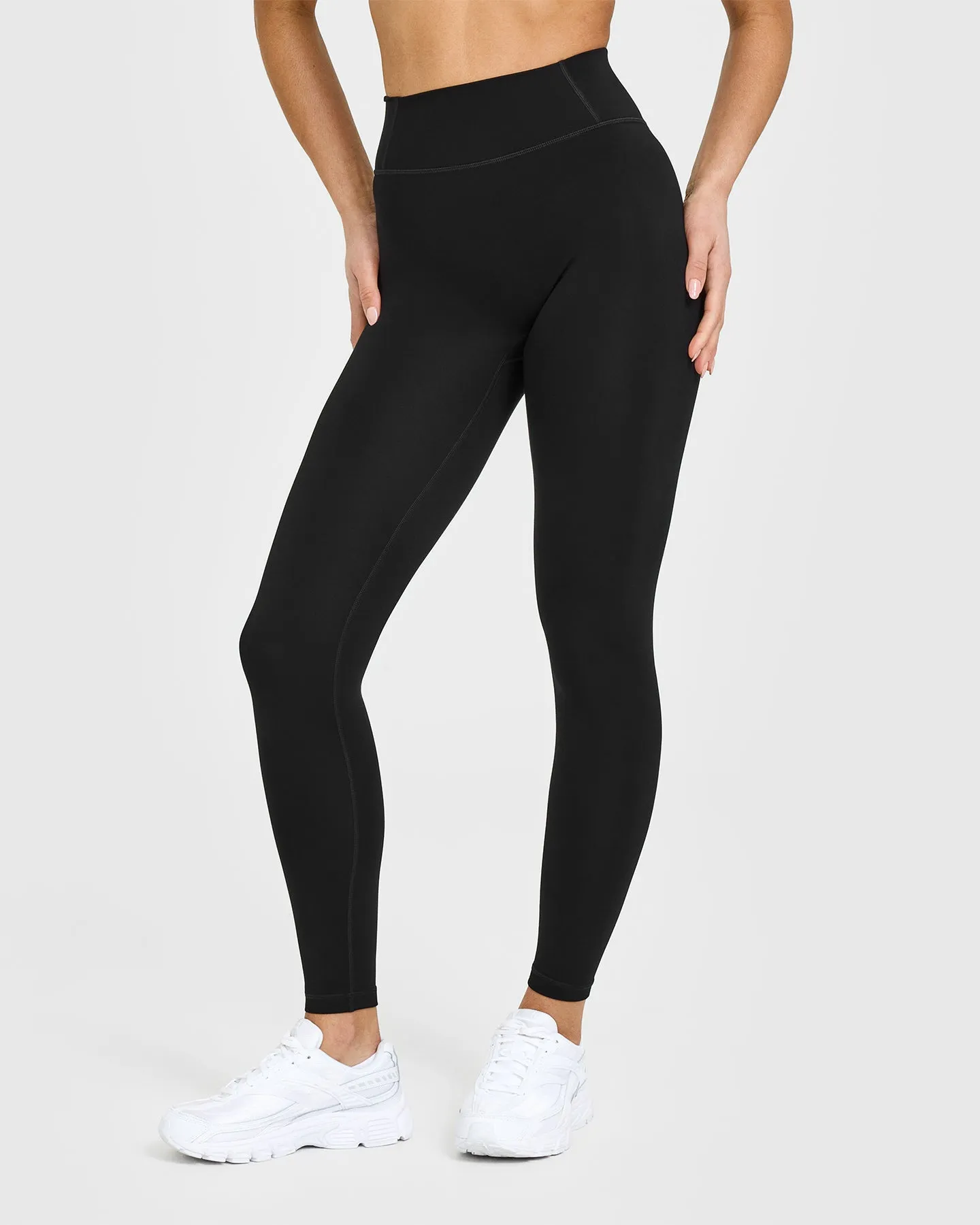 elastic waistband Breathable Weave Quick Recovery Timeless High Waisted Leggings | Black