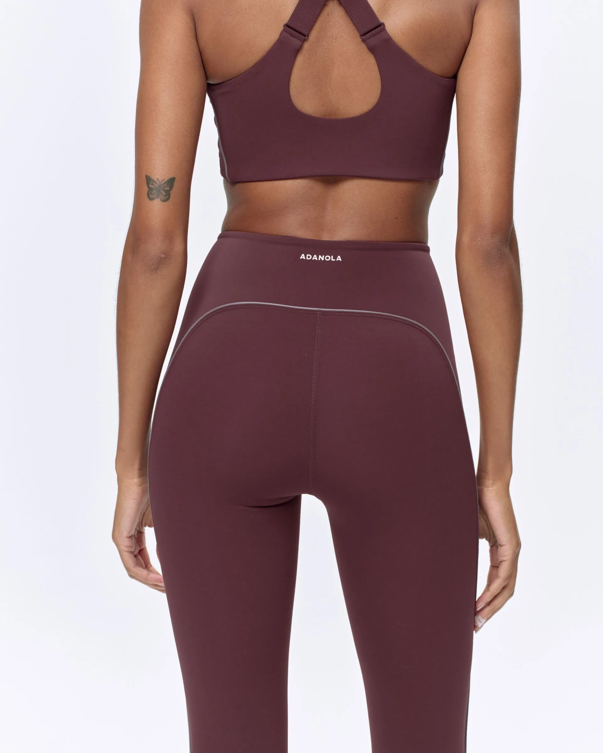 Elastic Waistband Design Ultimate Reflective Piping Leggings - Burgundy
