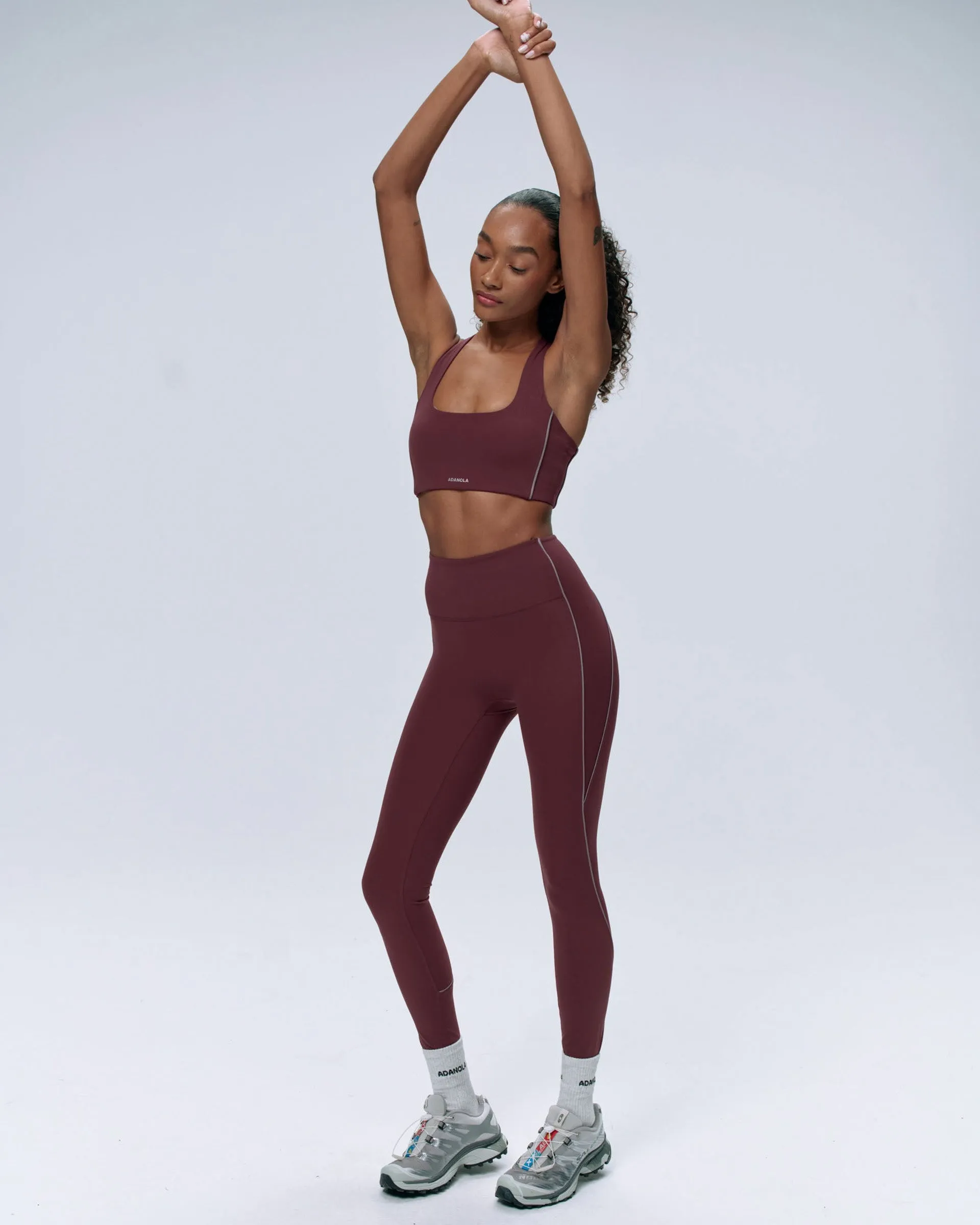 Structured Waistband Park Run Squat Proof Ultimate Reflective Piping Leggings - Burgundy