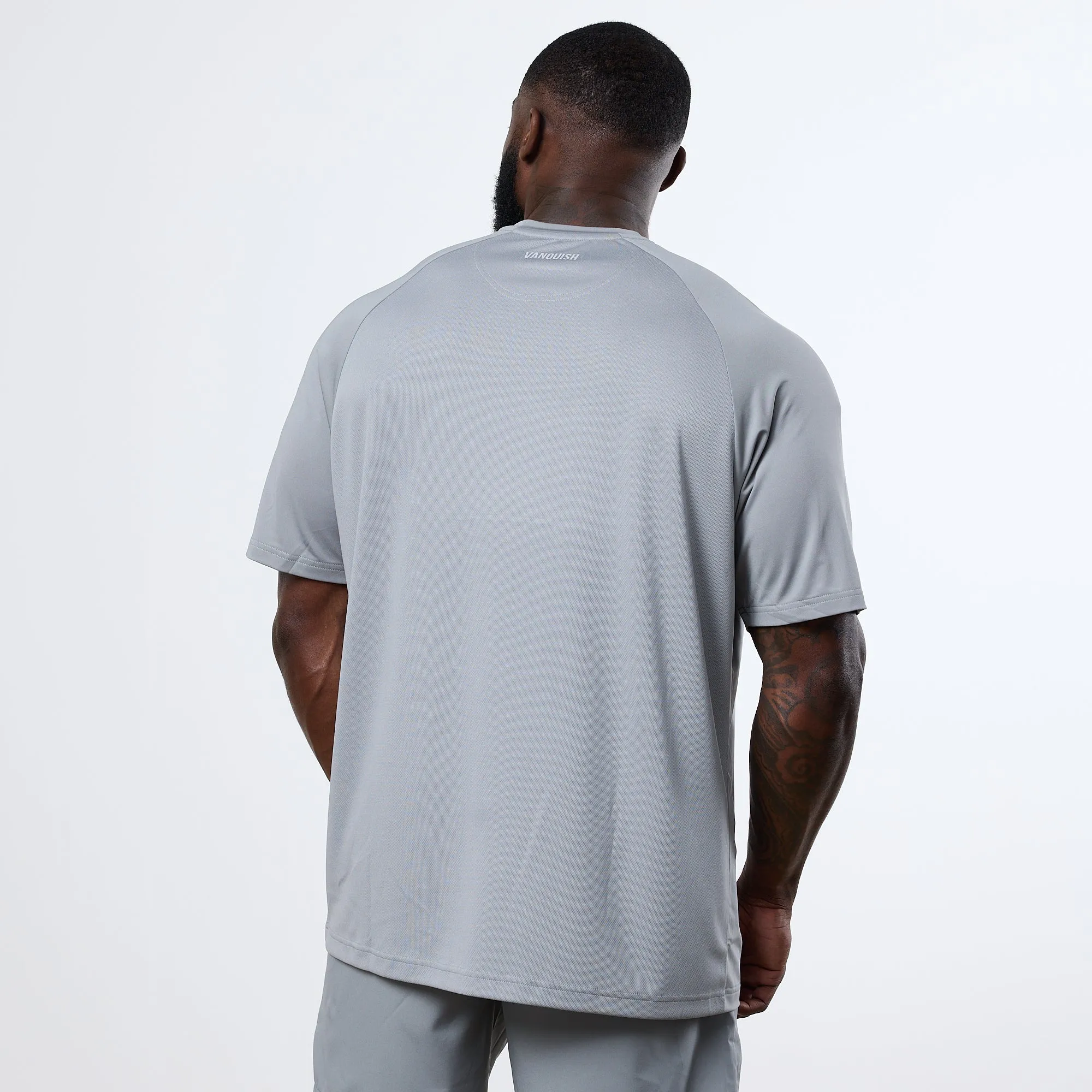 No Shrink Technology Flattering Design Vanquish Essential Steel Grey Performance Oversized T Shirt
