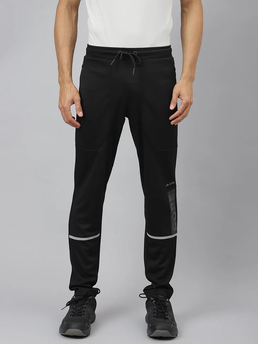 Abrasion Resistant Material Alcis Men Jet Black Anti-Static Slim-Fit Core Sports Training Track Pants