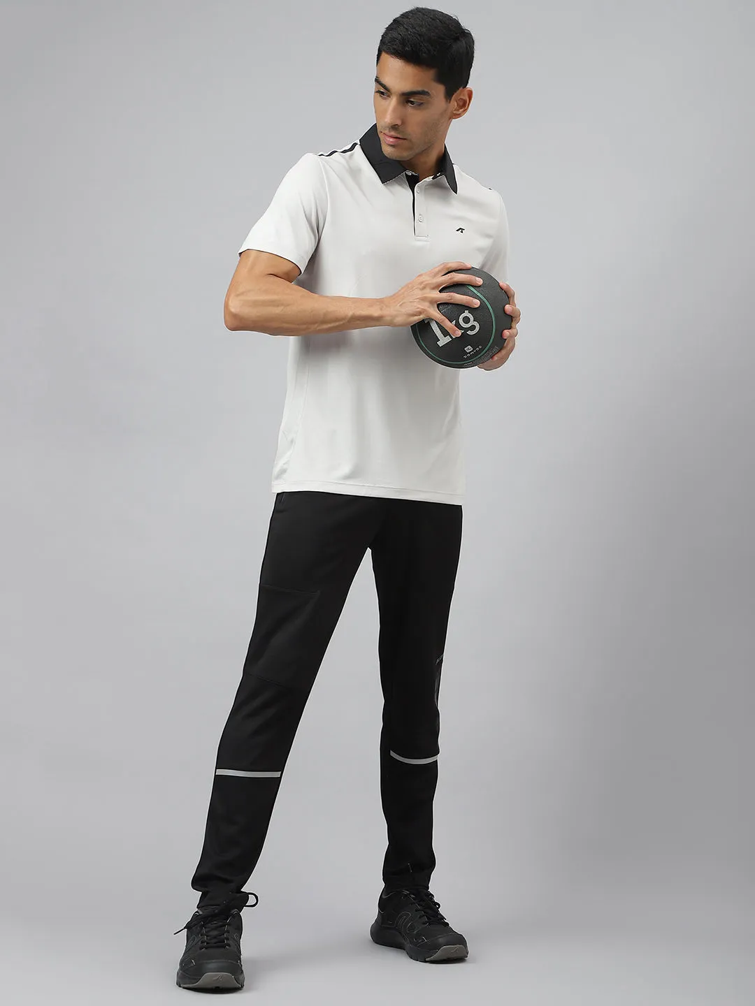 Soft Touch Material Alcis Men Jet Black Anti-Static Slim-Fit Core Sports Training Track Pants