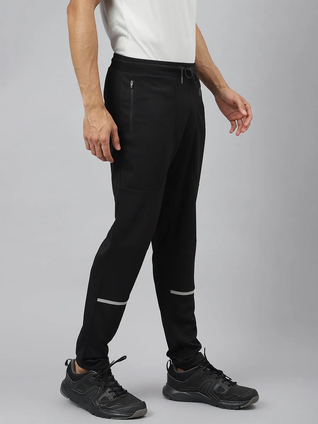 Alcis Men Jet Black Anti-Static Slim-Fit Core Sports Training Track Pants ReinforcedBeltLoops Roomy Fit