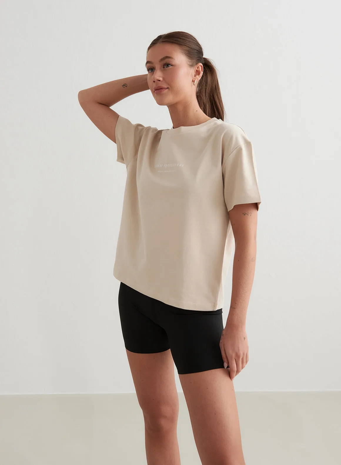 Seamless Edging Travel Trend Caf?? Au Lait Serif Boxy T-shirt