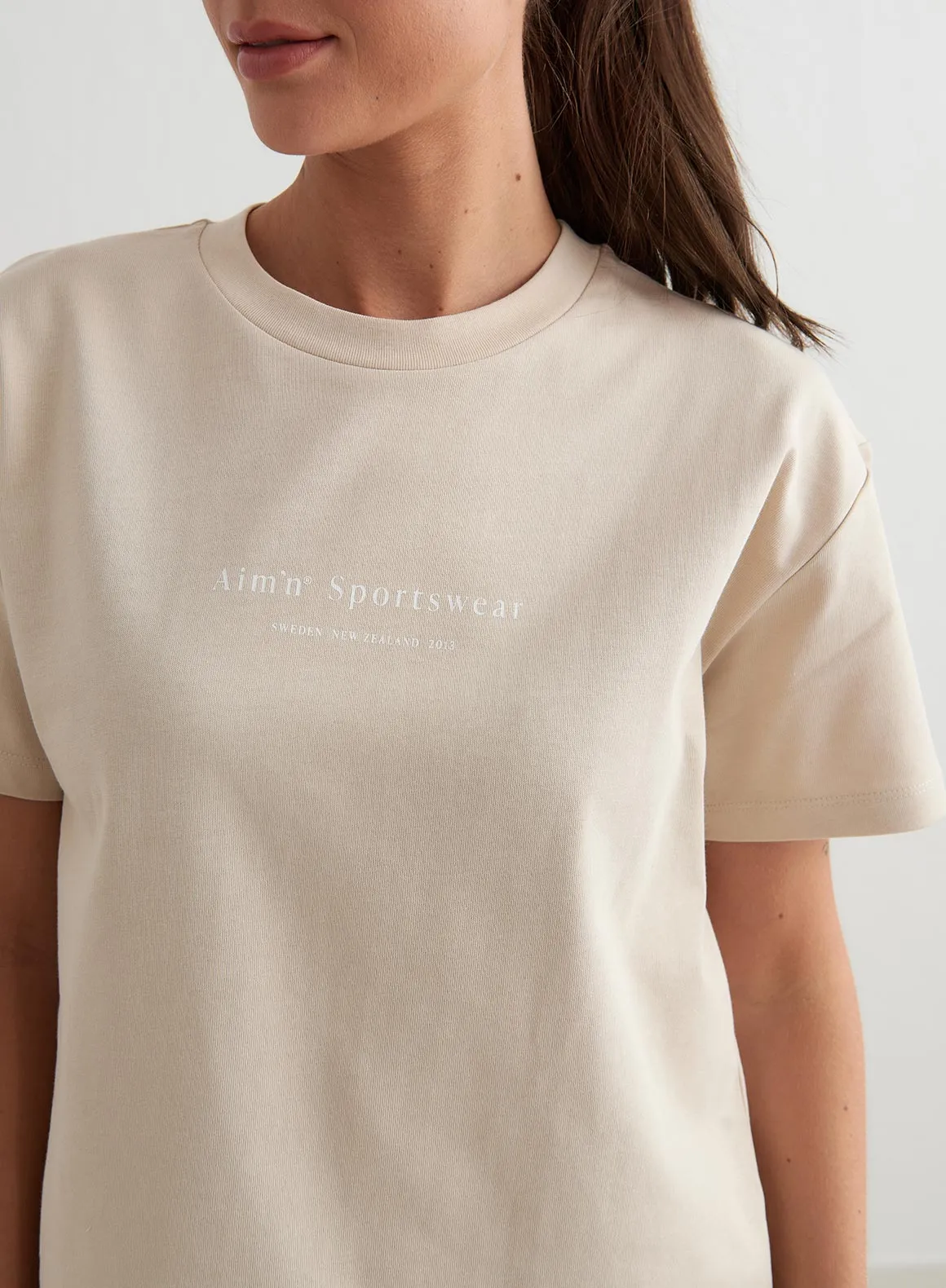Collared Caf?? Au Lait Serif Boxy T-shirt