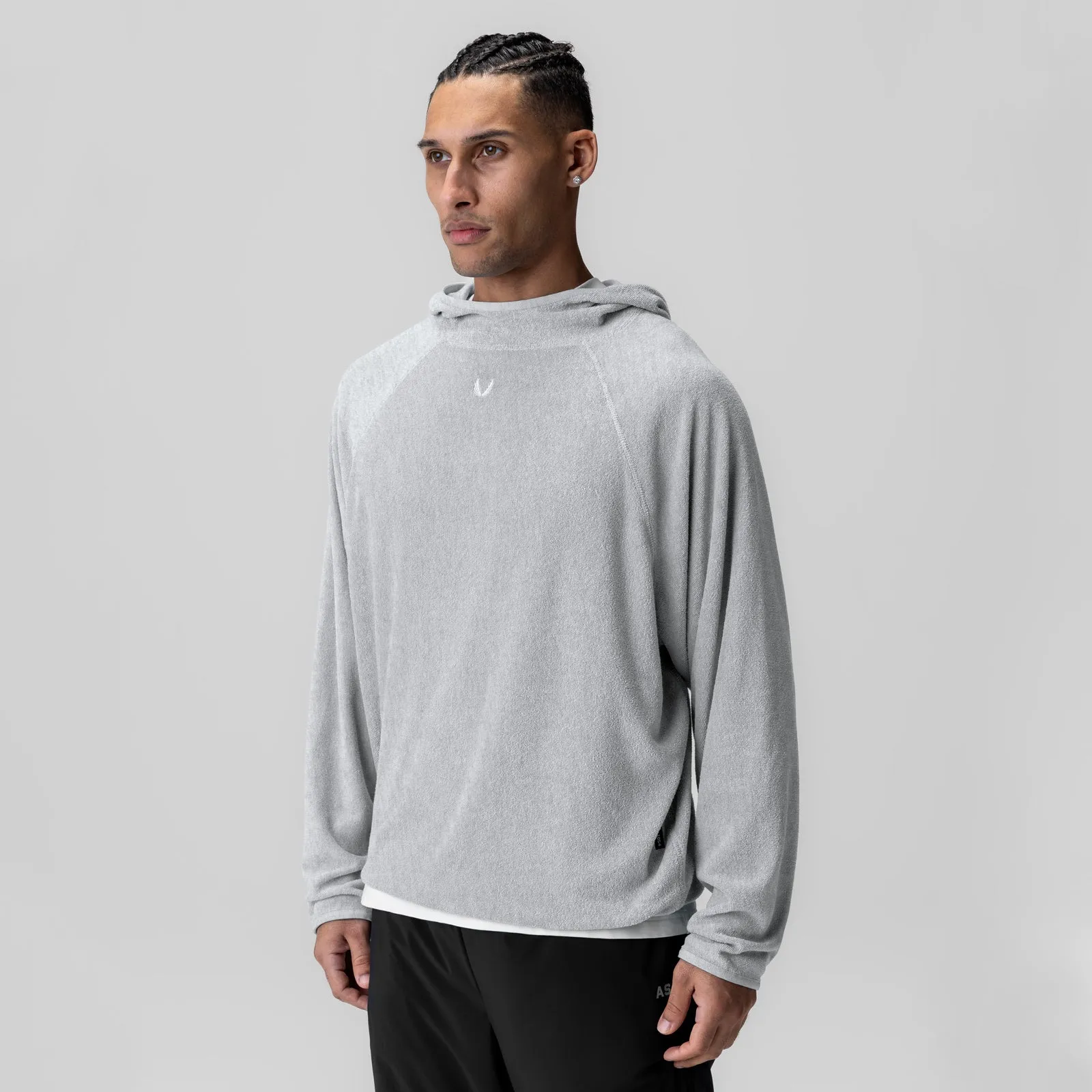 1054. Towel Terry Reversible Hoodie - Heather Grey Otter like Reinforced Stitching