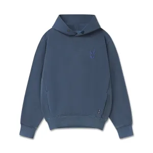 0920. Tech Essential? Distressed Hoodie - Faded Navy Tailored Fit Retro Style