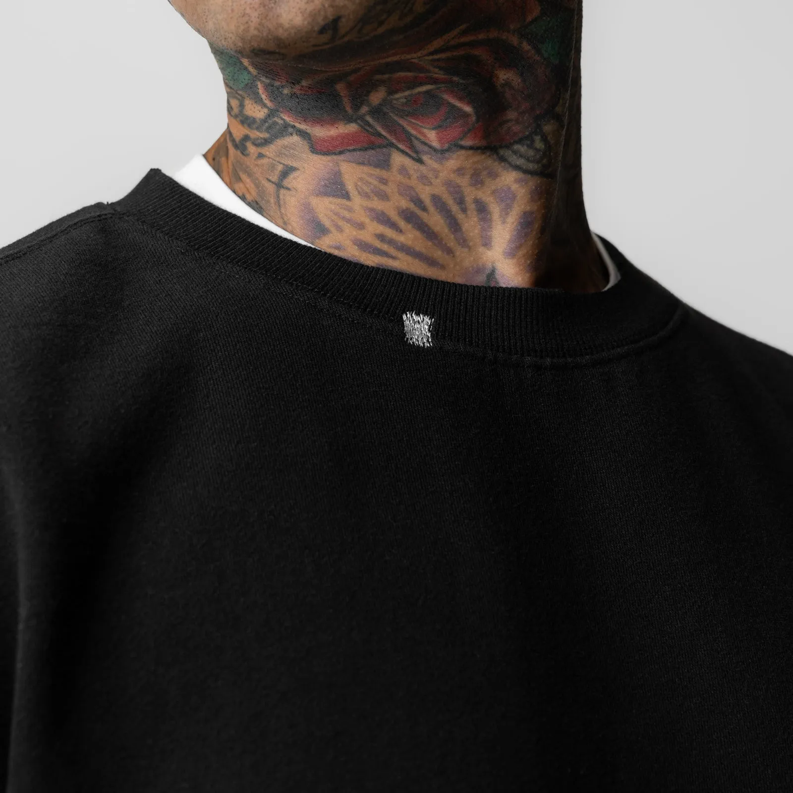 0861. Tech Essential? Distressed Crewneck - Black Urban Night Animal Print