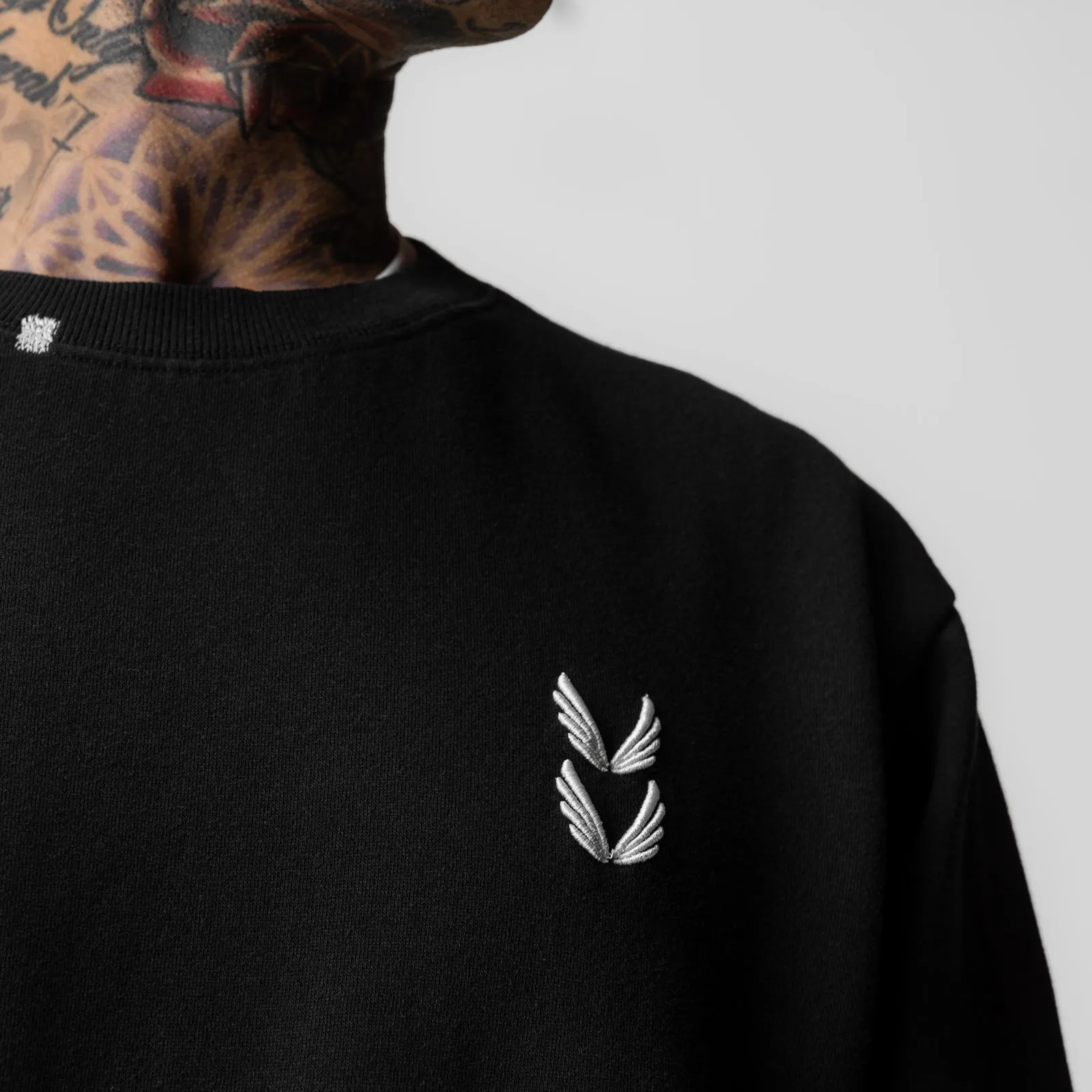 0861. Tech Essential? Distressed Crewneck - Black Anti Static Finish uniqueness