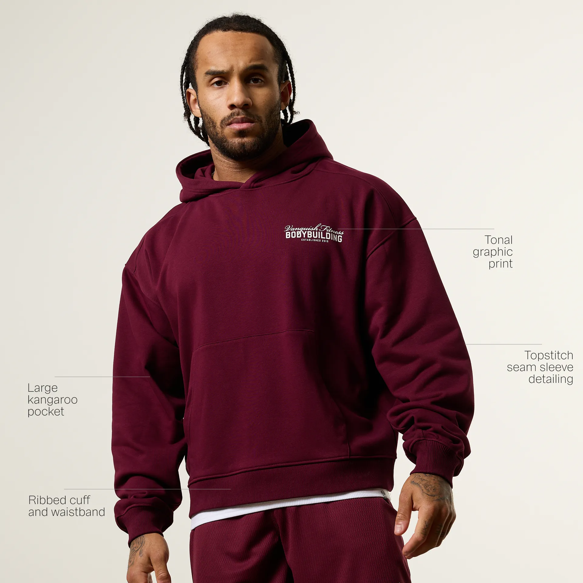 Vanquish Bodybuilding Oxblood Oversized Boxy Pullover Hoodie Urban Outfit