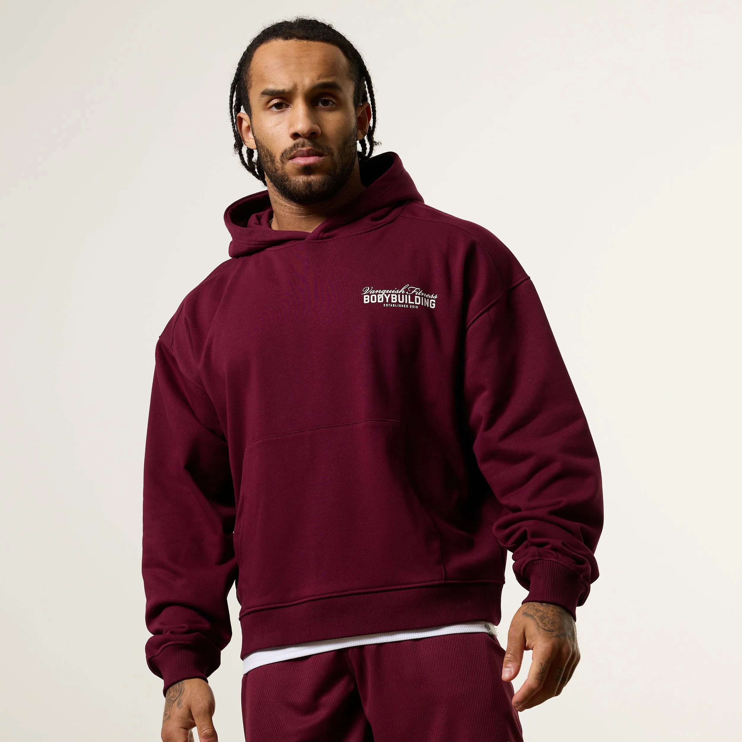 Tonal Logo Embroidery Golf Apparel Vanquish Bodybuilding Oxblood Oversized Boxy Pullover Hoodie