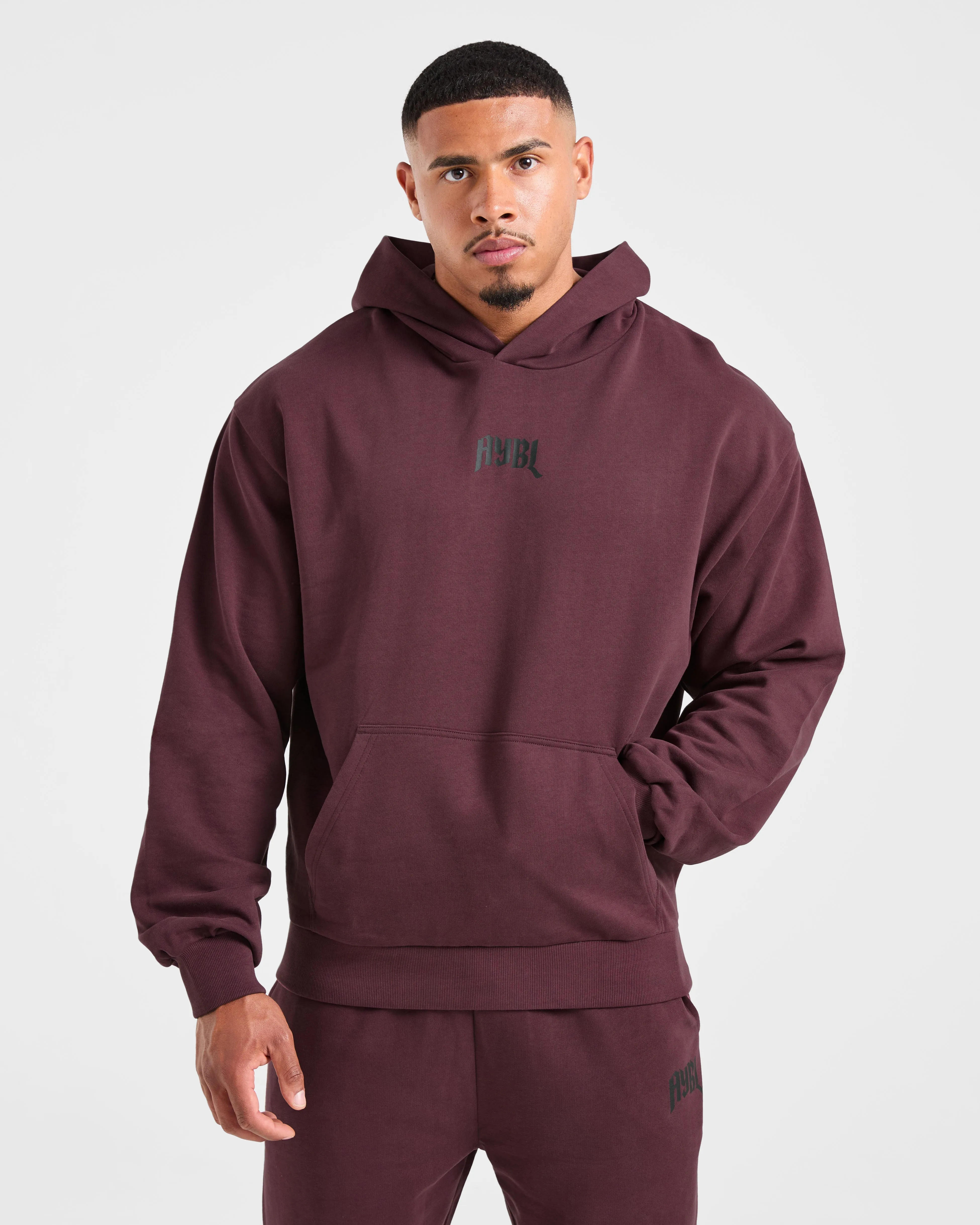 Loose Fit Skate Inspired Lifting Club Gothic Oversized Hoodie - Dusty Plum/Black