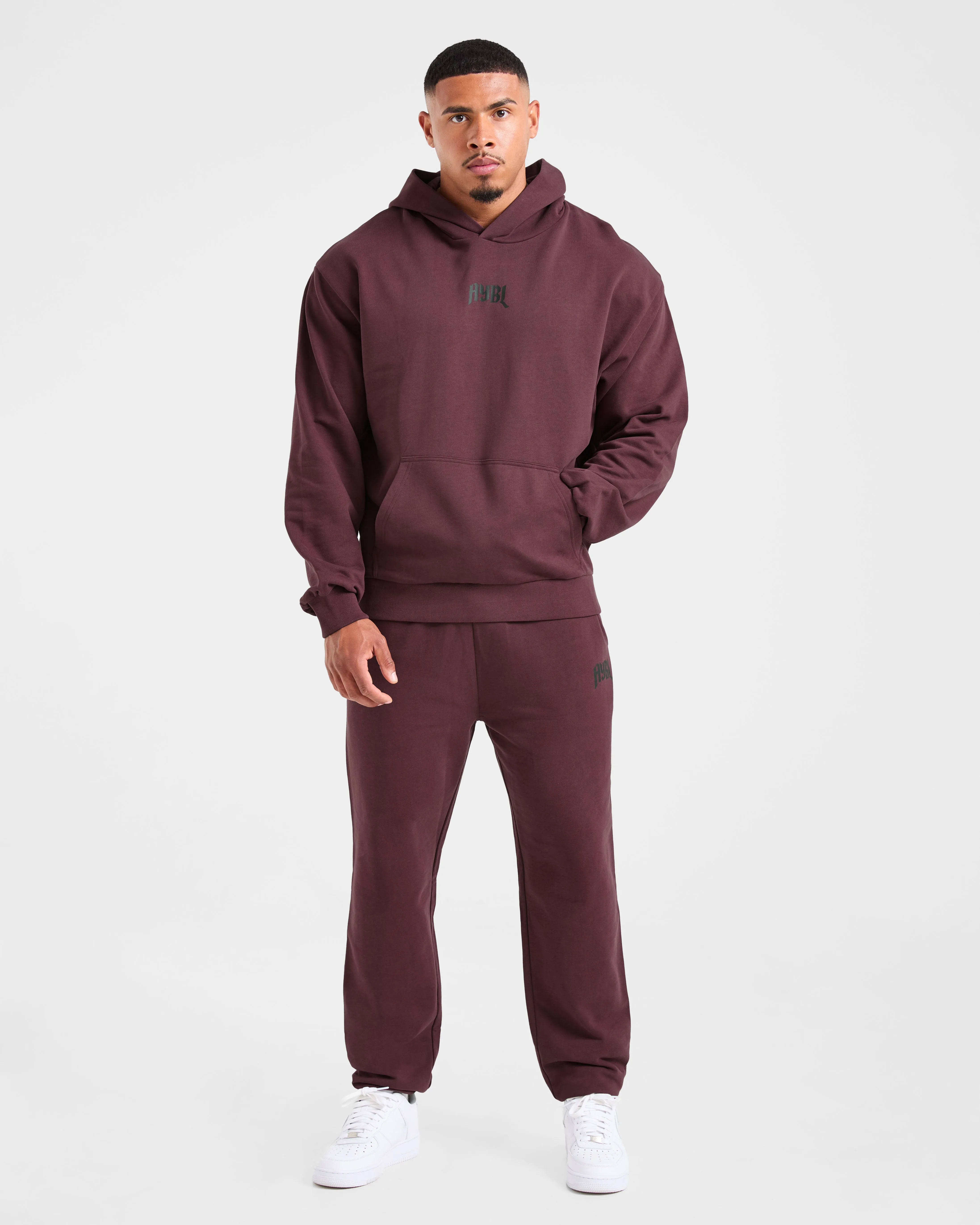 Water-resistant Lifting Club Gothic Oversized Hoodie - Dusty Plum/Black