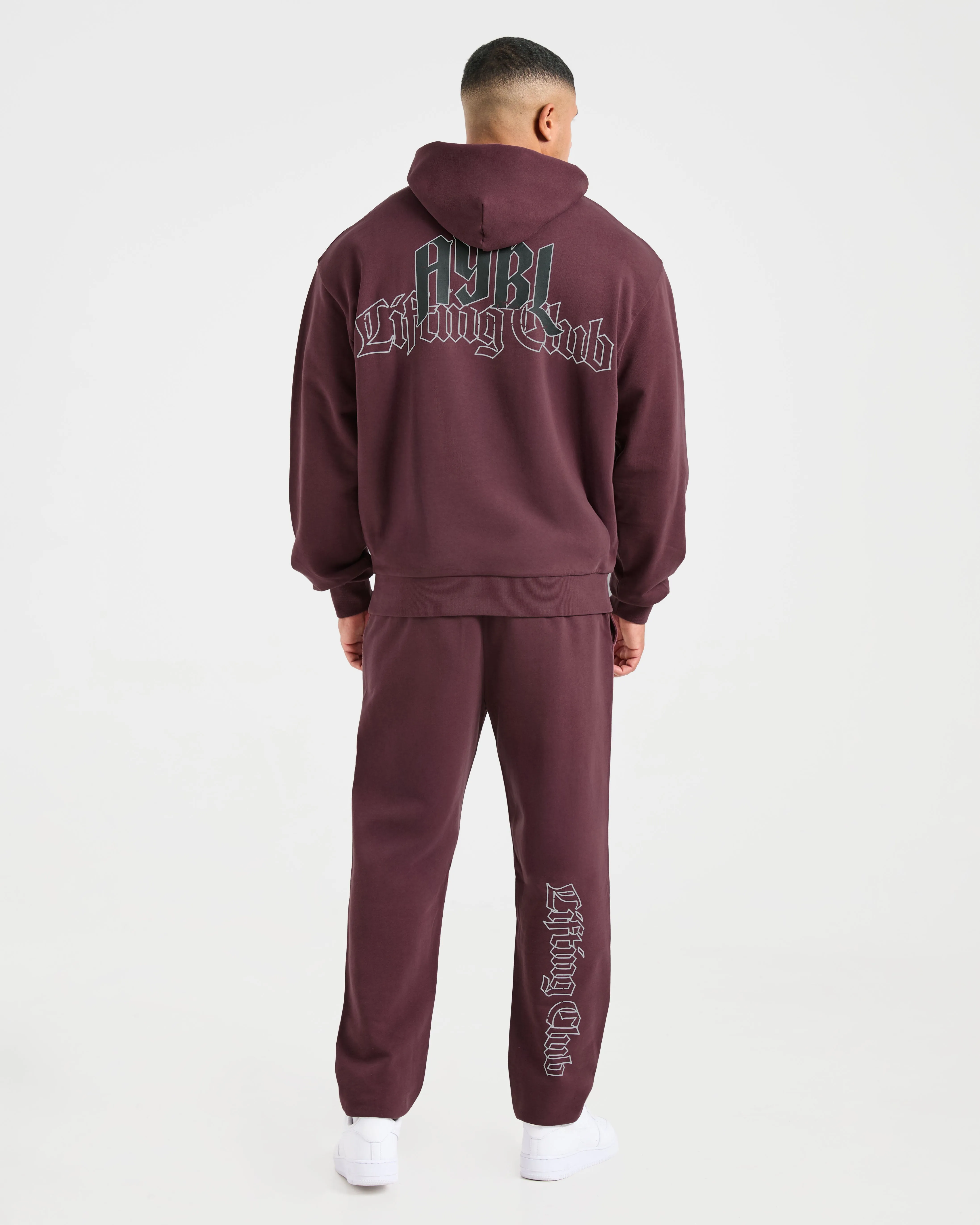 High end feel Lifting Club Gothic Oversized Hoodie - Dusty Plum/Black