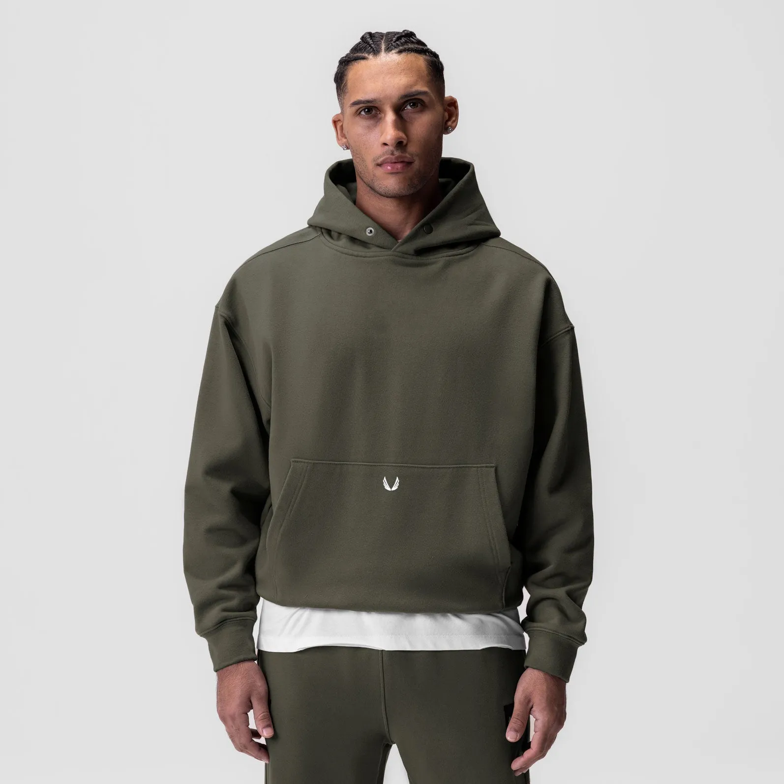 0648. Tech-Terry? Hoodie - Olive half zip Flexible Fabric