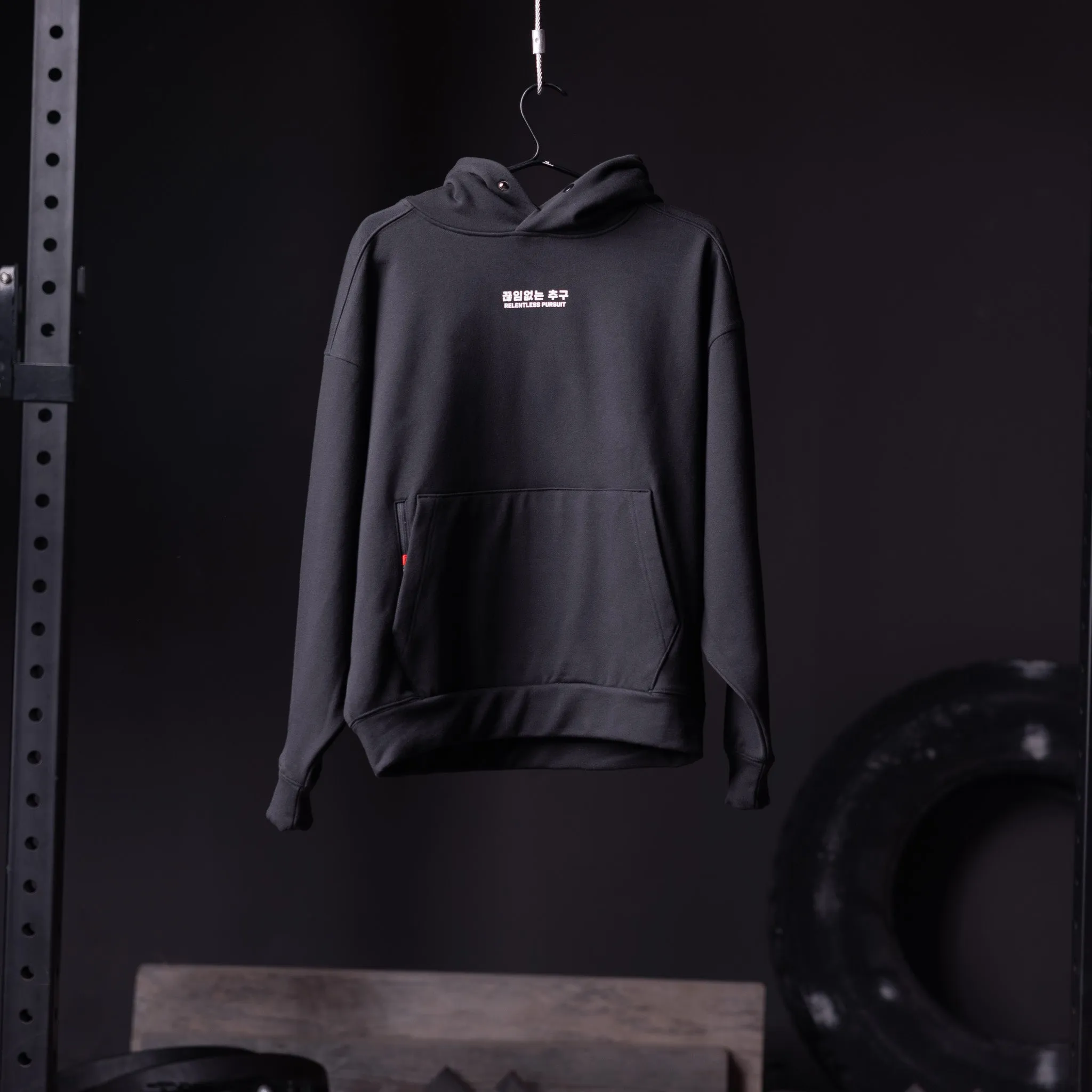 0874. Tech-Terry? Zip Pocket Hoodie - Black "Marble 8" Beaver like