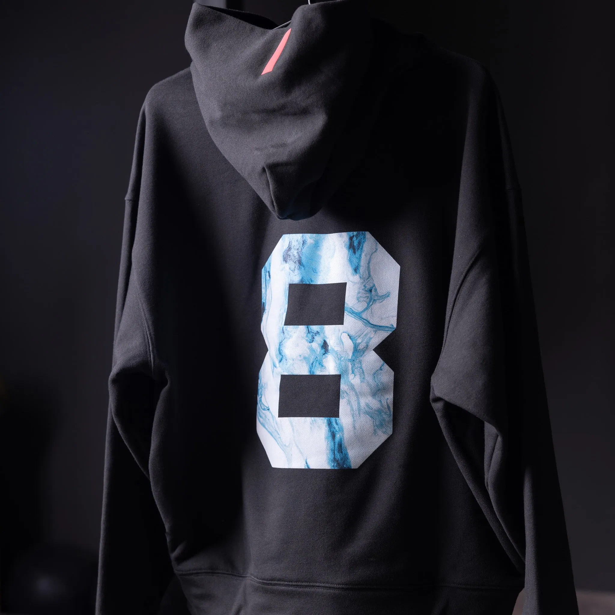 0874. Tech-Terry? Zip Pocket Hoodie - Black "Marble 8" Drop Shoulder Construction
