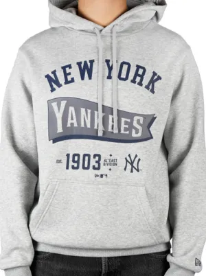 Movie going wear Shape Retention New York Yankees MLB Pennant Graphic Grey Pullover Hoodie