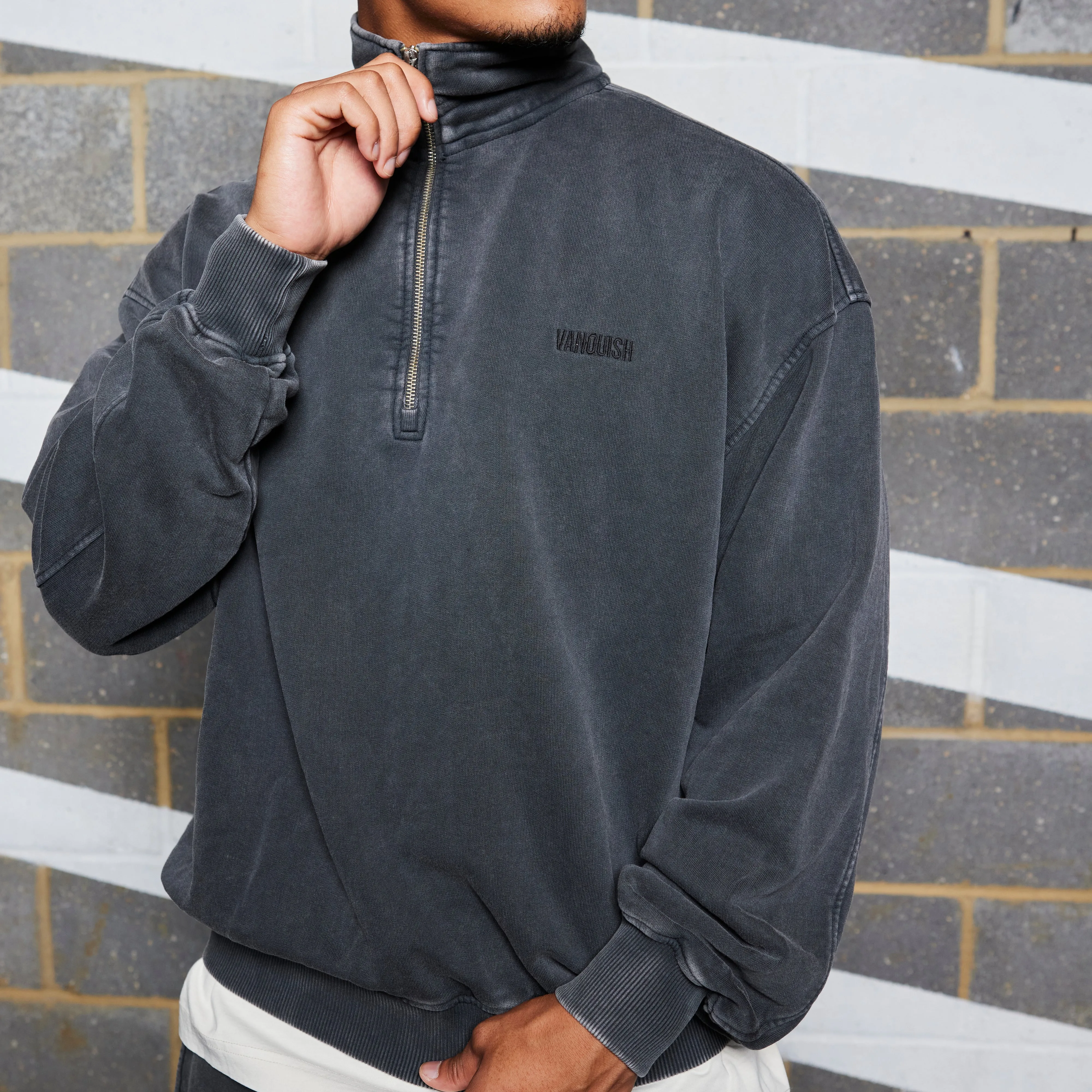 Vanquish Washed Black Quarter Zip High Quality