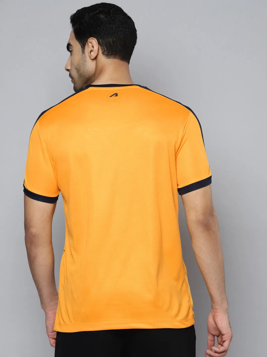 Alcis Men Mustard Yellow Printed Slim Fit T-shirt World Glow