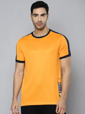 QuickDrying Material Alcis Men Mustard Yellow Printed Slim Fit T-shirt