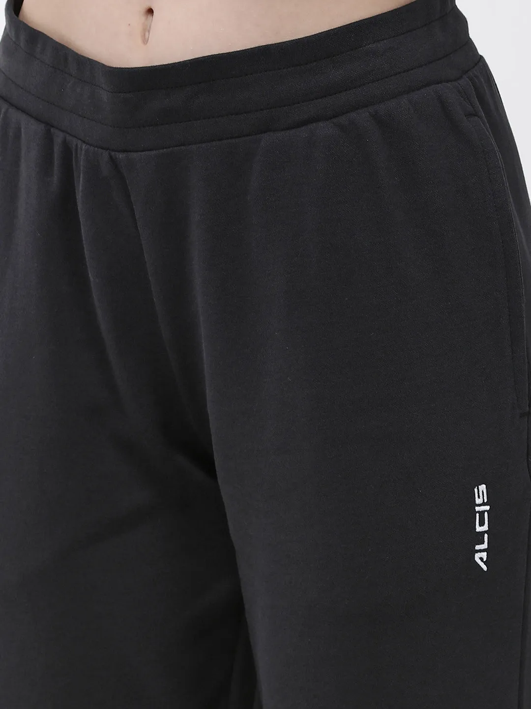 Structured fabric Alcis Women Black Solid Cropped Training Track Pants