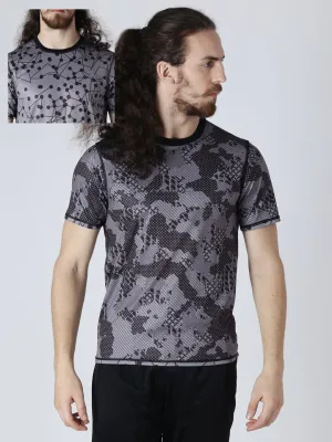 Alcis Men Taupe & Black Printed Round Neck Outdoor Reversible T-shirt UVProtective Coating Breathable fabric