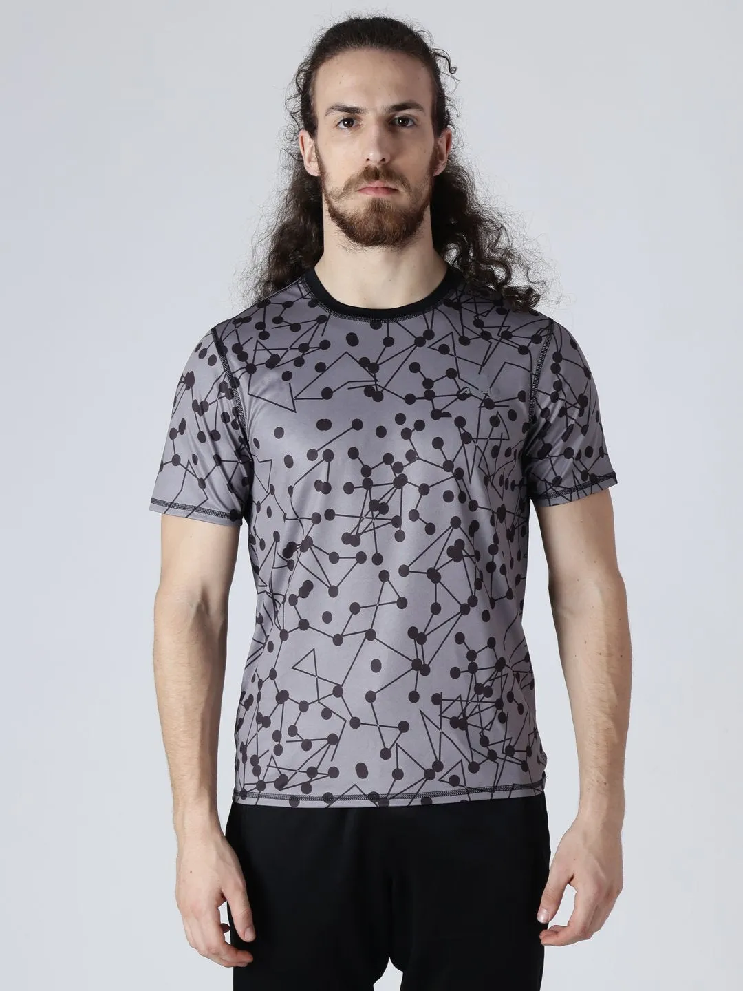 Ventilated Back Panel Alcis Men Taupe & Black Printed Round Neck Outdoor Reversible T-shirt