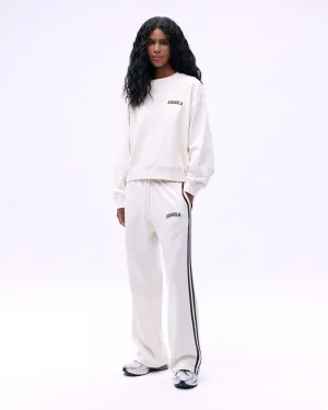 Varsity Loose Fit Sweatpants - Marshmallow White/Coffee Bean Elastic Free Cuffs Easy Match