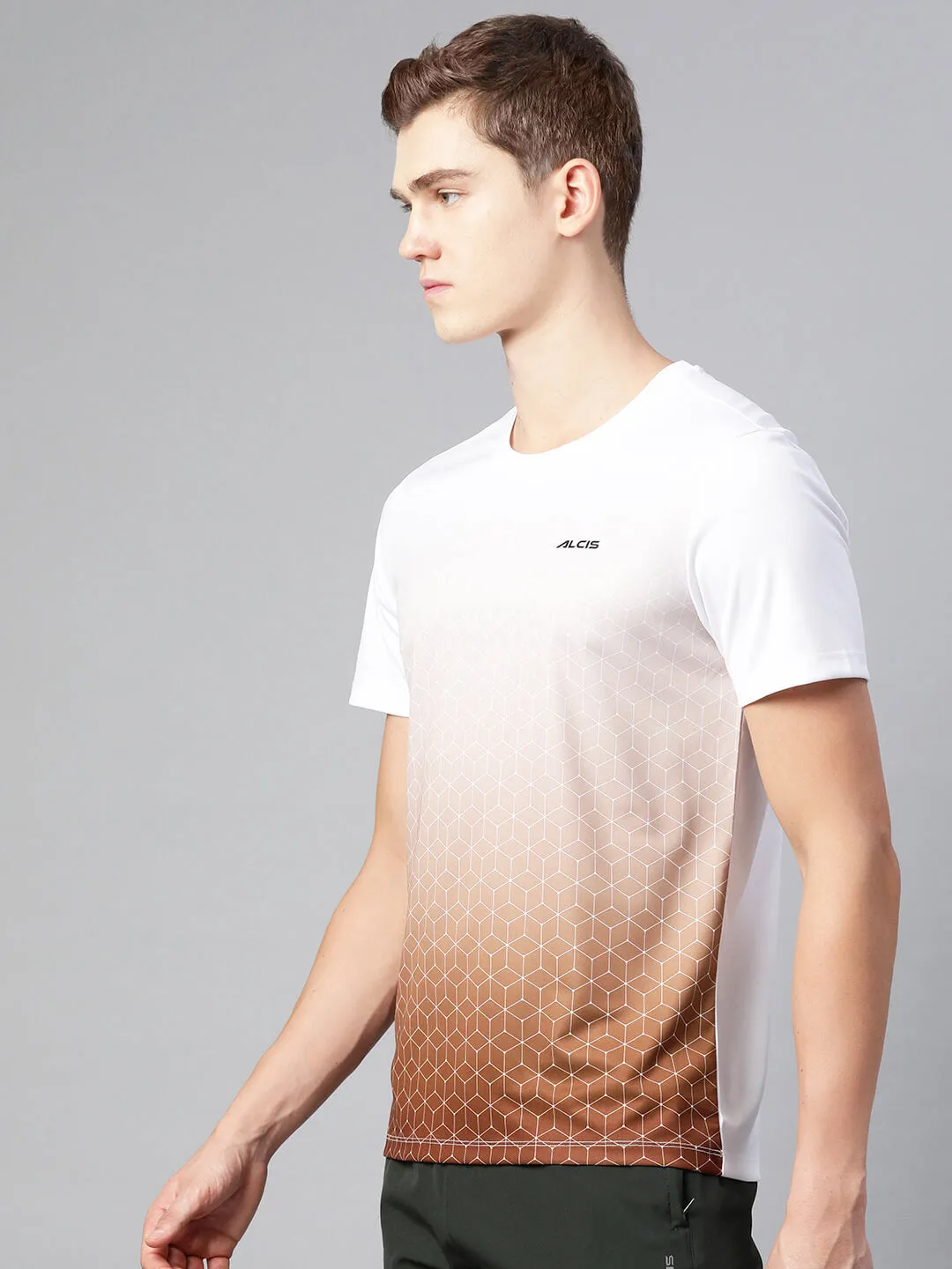 Meeting Ready Alcis Men White Abstract Printed Dry Tech Slim Fit T-shirt