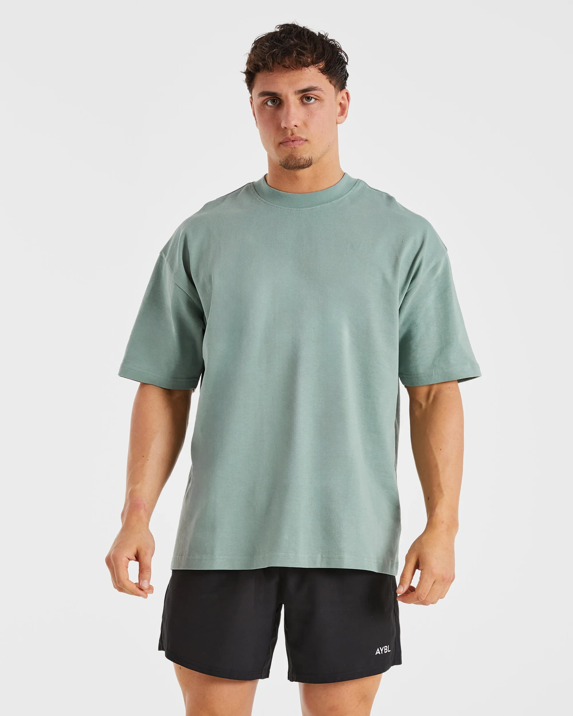 Recycled Polyester Thread Vintage Wash Effect Essential Oversized T Shirt - Slate Green