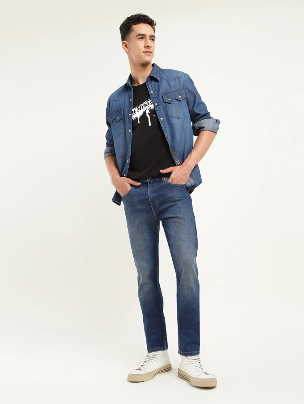Men's 512 Blue Slim Tapered Fit Mid Rise Jeans Fashion Lover Classic Wear Modern Minimalist Minimalist Night Out Smooth