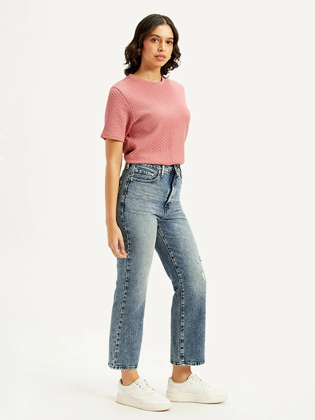 Women's Blue Ribcage Cropped Bootcut Fit High Rise Jeans Brunch Outfit Night Out
