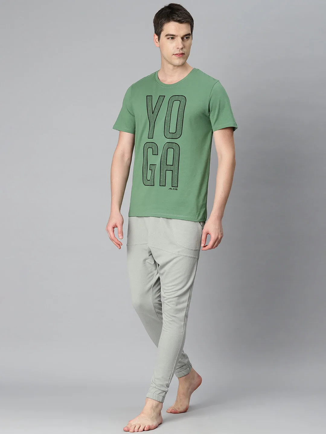Alcis Men Green Typography Printed Sports T-shirt Nature Glow