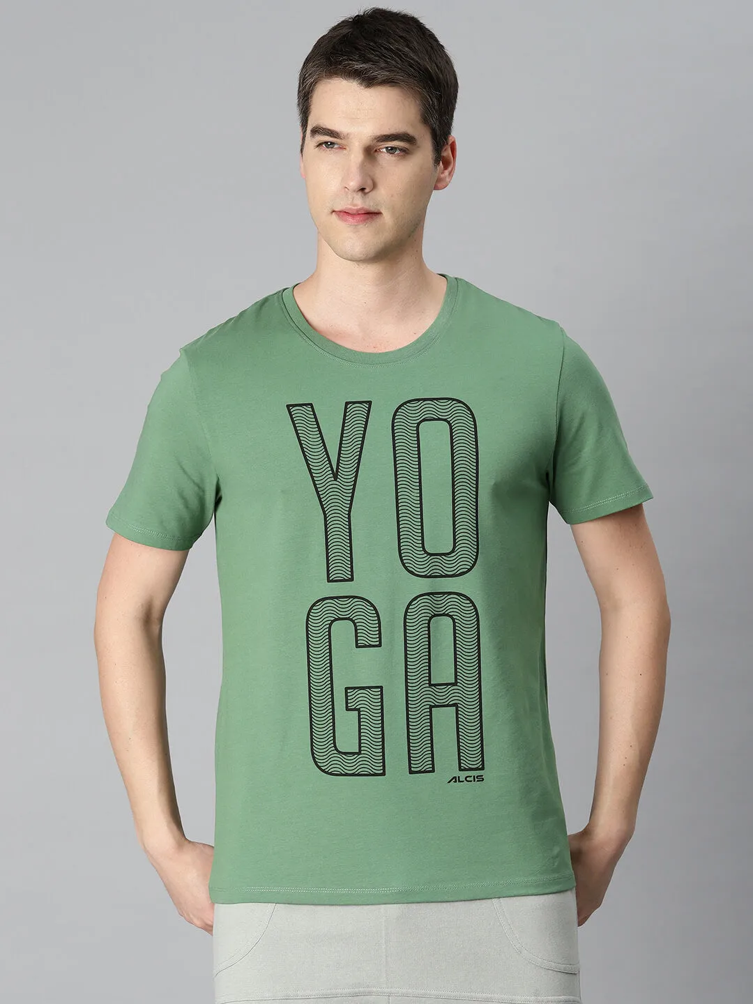 QuickDryTech Cotton Glow Alcis Men Green Typography Printed Sports T-shirt