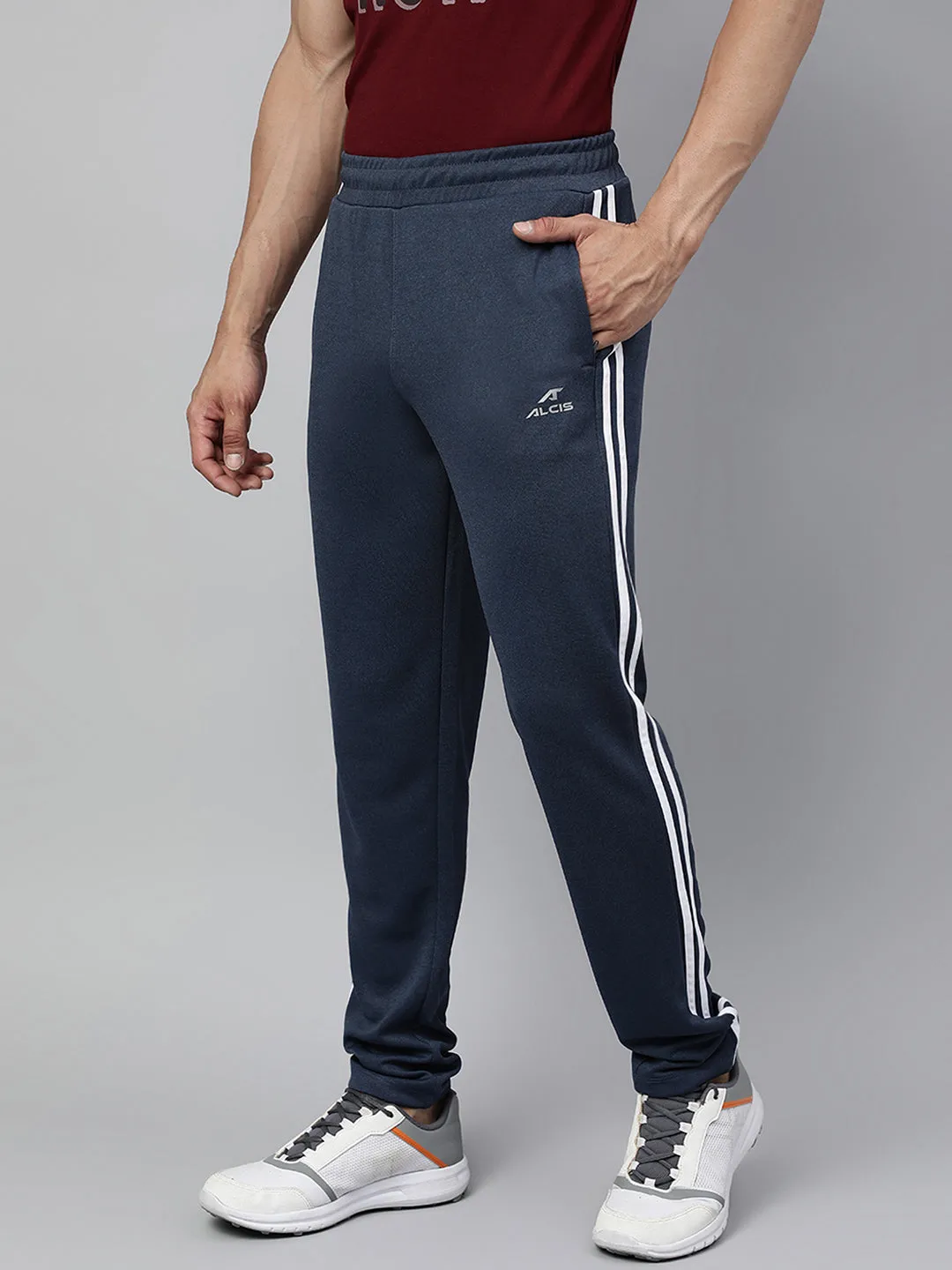 Stretchy Material Alcis Men's Dark Blue Anti-Static Slim-Fit Training Track Pants
