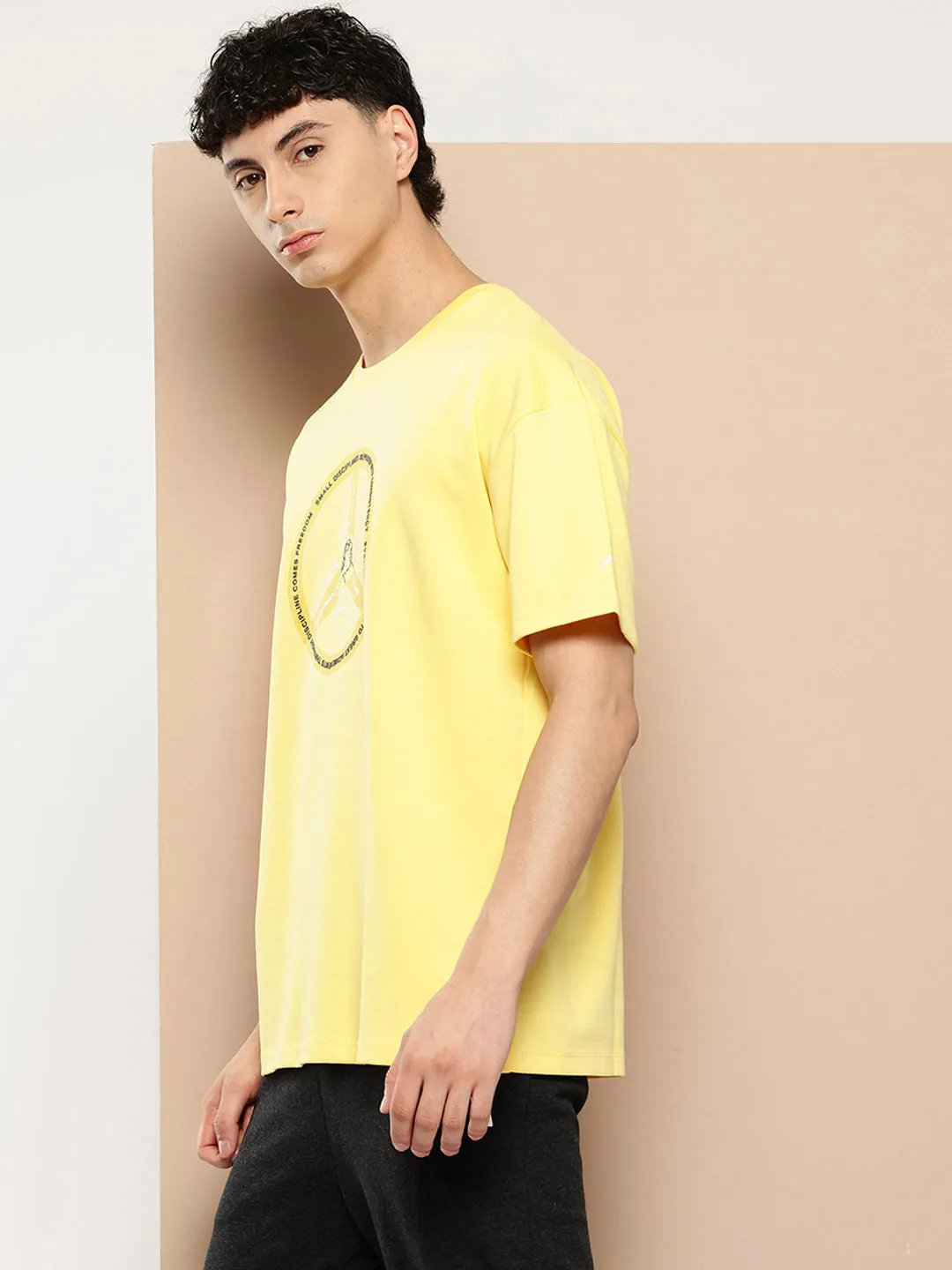 QuickDryTech HighDensity Weave Alcis Men Typography Printed Drop-Shoulder Sleeves Sports T-shirt
