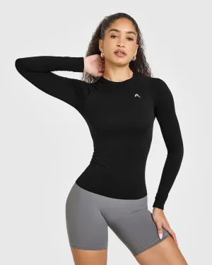 TemperatureRegulatingDesign Go To Seamless Fitted Long Sleeve Top | Black Peace Glow OdorControlClothing