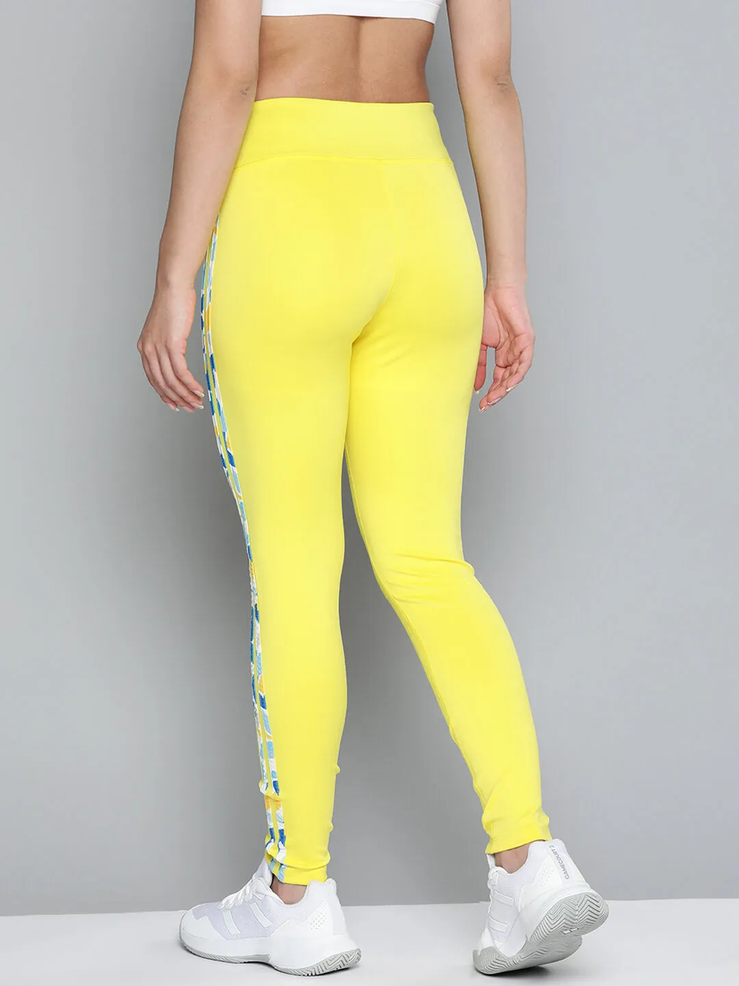 Alcis Women Yellow White Striped Sports Tights Thermal Comfort